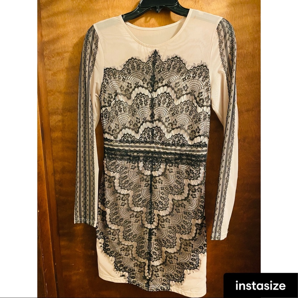 Charlotte Russe nude mesh dress w/ lace detailing